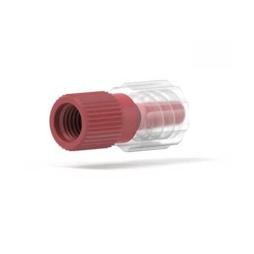 Upchurch Scientific Luer Adapter Assembly, Male Luer to Female 1/4-28 Flat-Bottom Threads, 1.3 mm Thru-hole, Red Tefzel ETFE/Natural PP, Single - P-675 - Click Image to Close